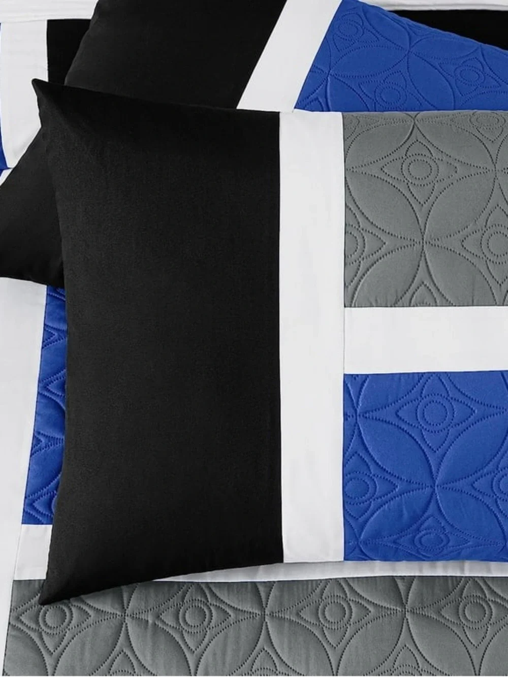 Modern Blue, Black & Gray Geometric king 3 piece comforter set